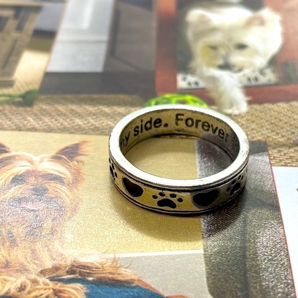 Dog Paw Print Silver Band Ring - Picture 10 of 13